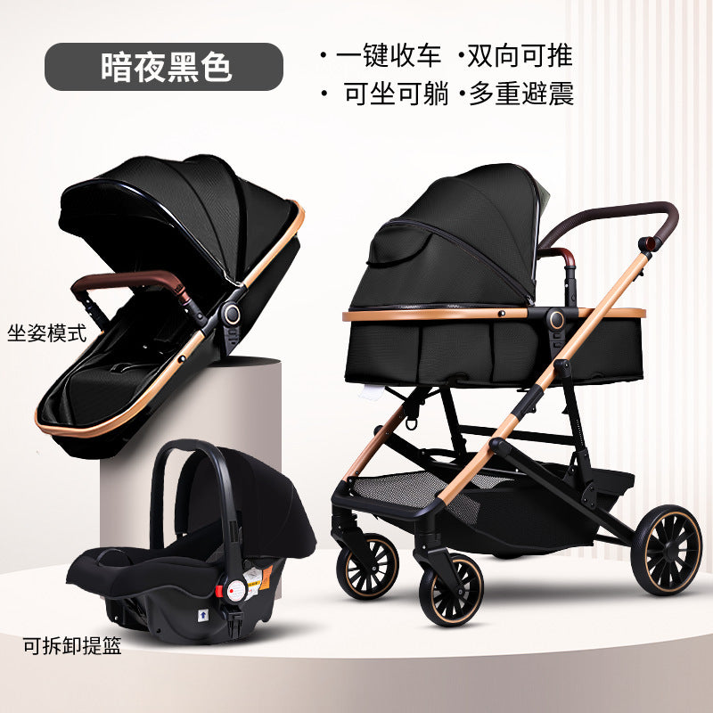 Baby Stroller with High View, Can Sit and Lie Down Baby Carriage Foldable Two-Way All-Season Shock-Absorbing Baby Stroller Lightweight Pushchair