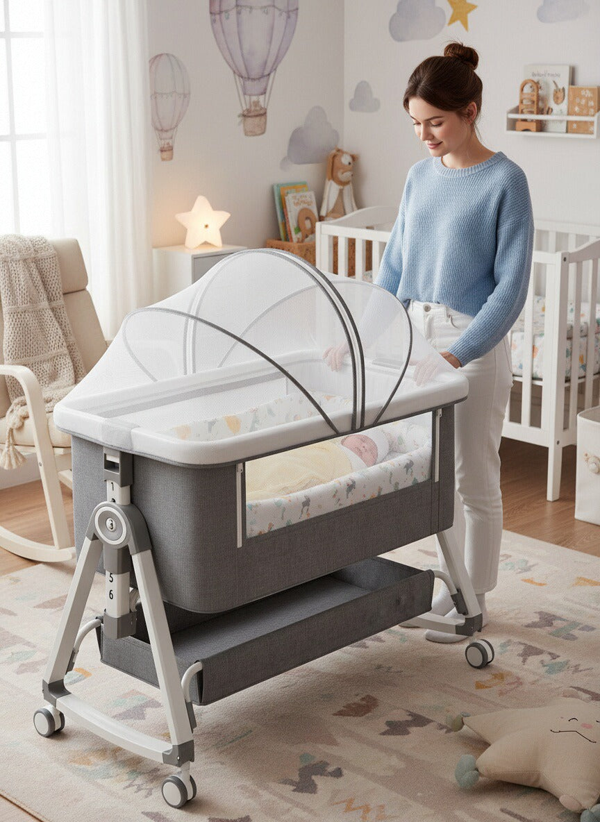 Baby Crib Portable Foldable Multi-Functional Baby Cradle Bed Newborn Children's Splicing Large Bed