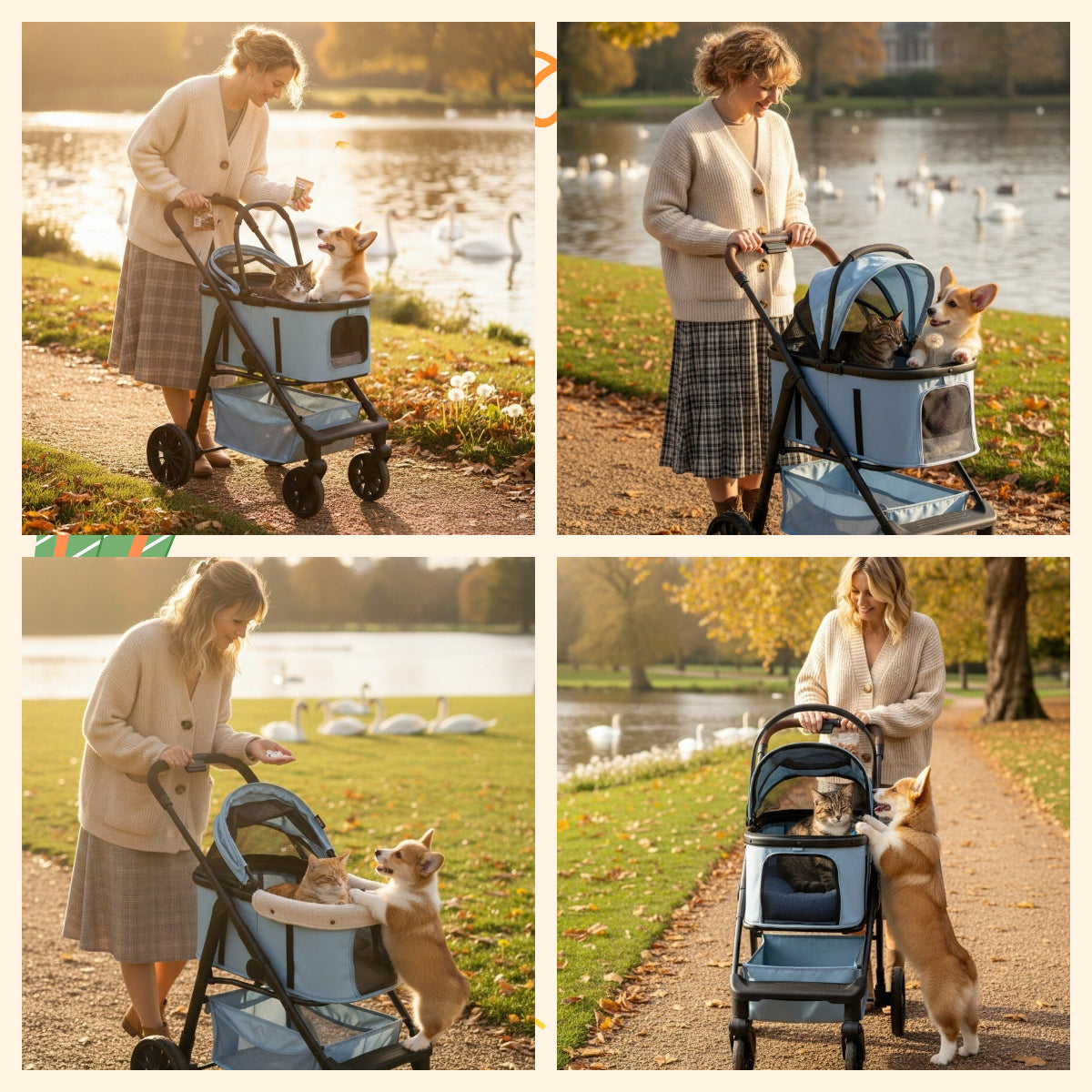 Pet cart  Detachable basket + car mode, waterproof and wear-resistant material, one-click car collection, essential for small and medium-sized pets traveling.