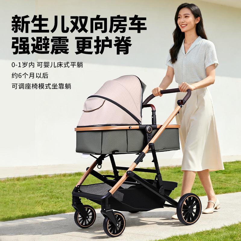 Baby Stroller with High View, Can Sit and Lie Down Baby Carriage Foldable Two-Way All-Season Shock-Absorbing Baby Stroller Lightweight Pushchair