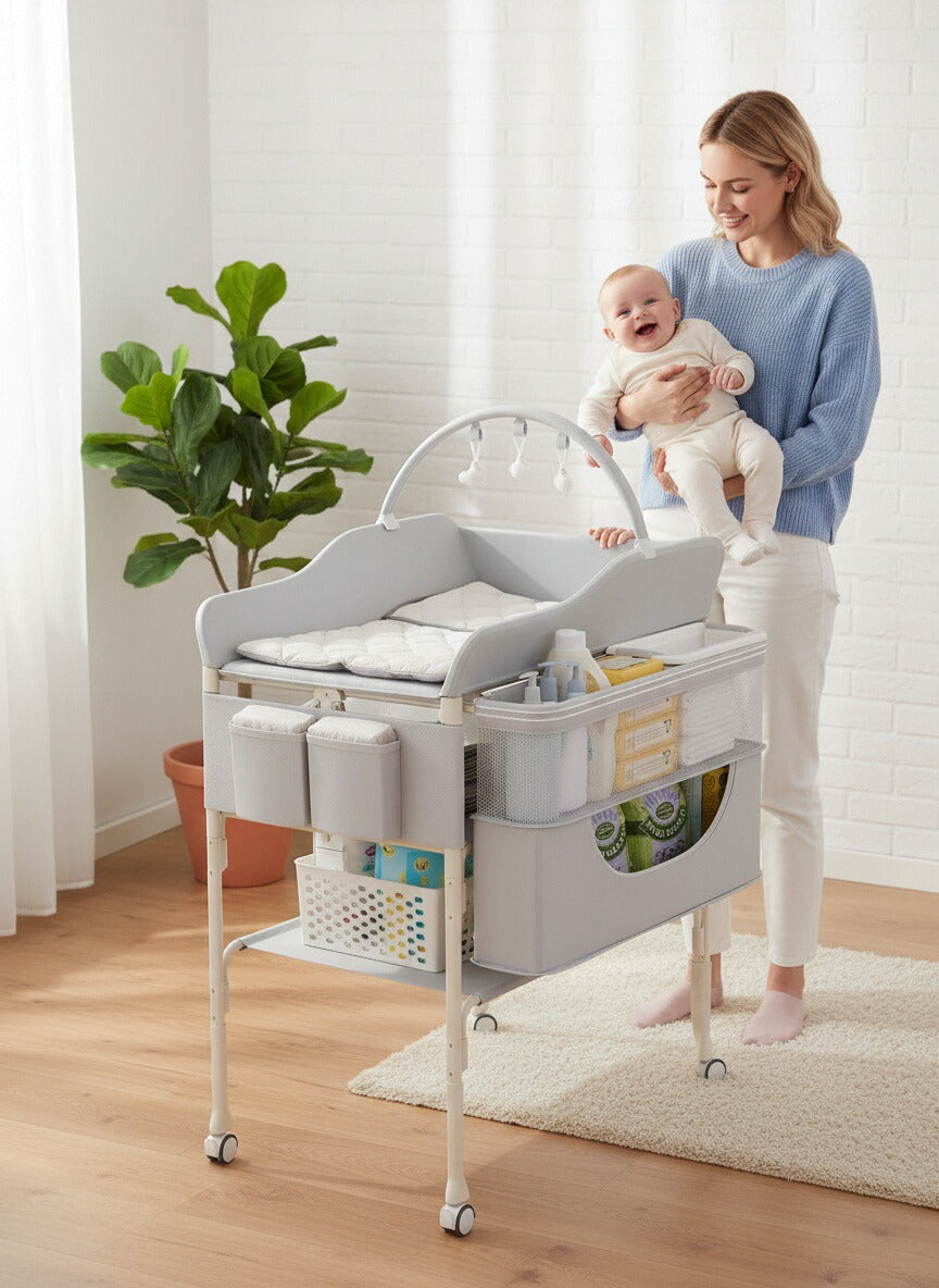 Newborn baby changing table, foldable and portable, super convenient for changing diapers and nursing.