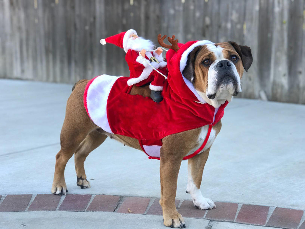 Pet Dog Christmas Costume Santa Claus Riding Outfit Christmas Pet Clothes Reindeer Riding Outfit Pet Christmas Supplies