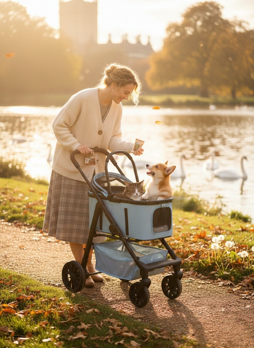 Pet cart  Detachable basket + car mode, waterproof and wear-resistant material, one-click car collection, essential for small and medium-sized pets traveling.
