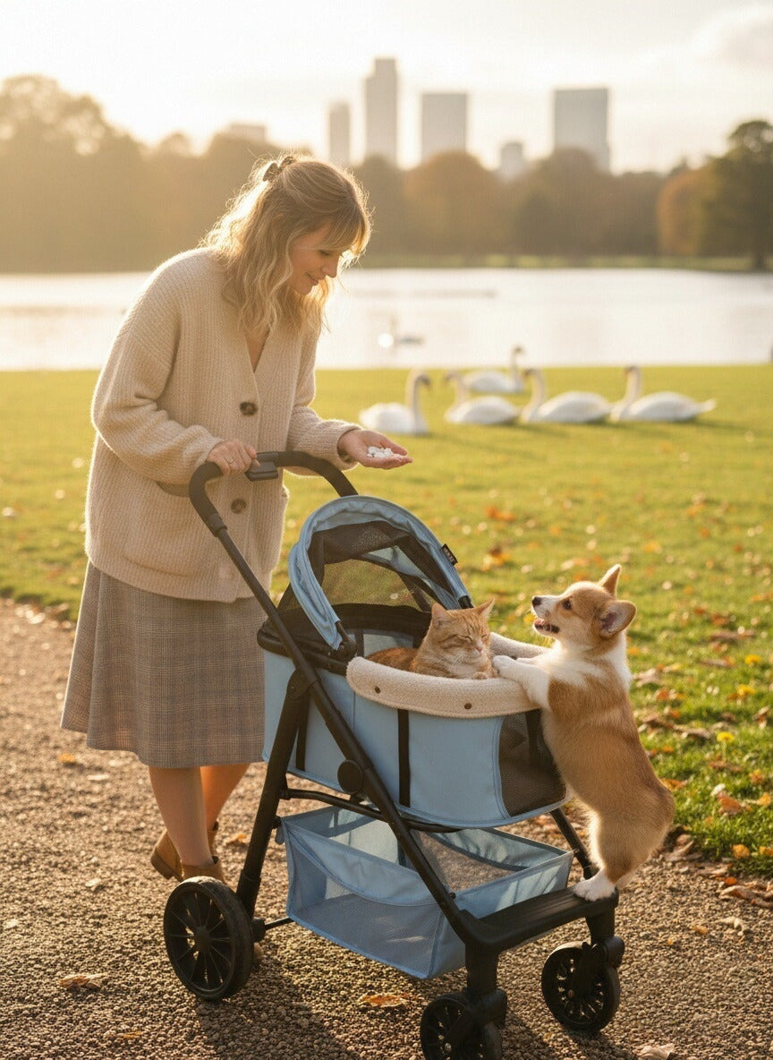 Pet cart  Detachable basket + car mode, waterproof and wear-resistant material, one-click car collection, essential for small and medium-sized pets traveling.