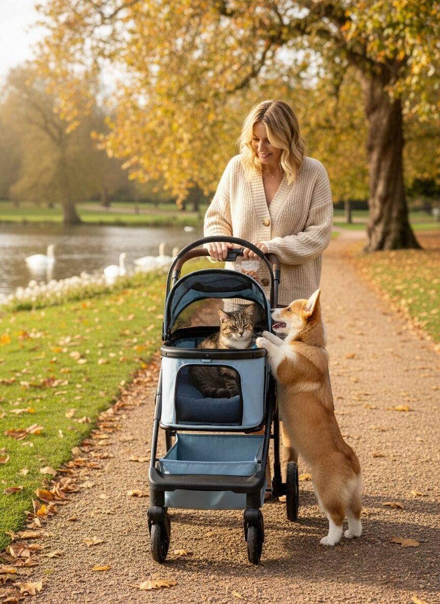 Pet cart  Detachable basket + car mode, waterproof and wear-resistant material, one-click car collection, essential for small and medium-sized pets traveling.