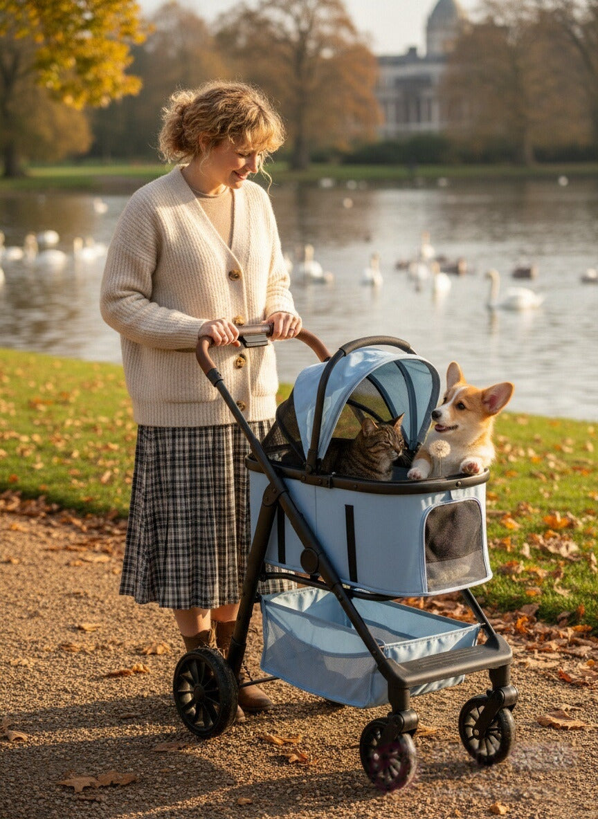 Pet cart  Detachable basket + car mode, waterproof and wear-resistant material, one-click car collection, essential for small and medium-sized pets traveling.