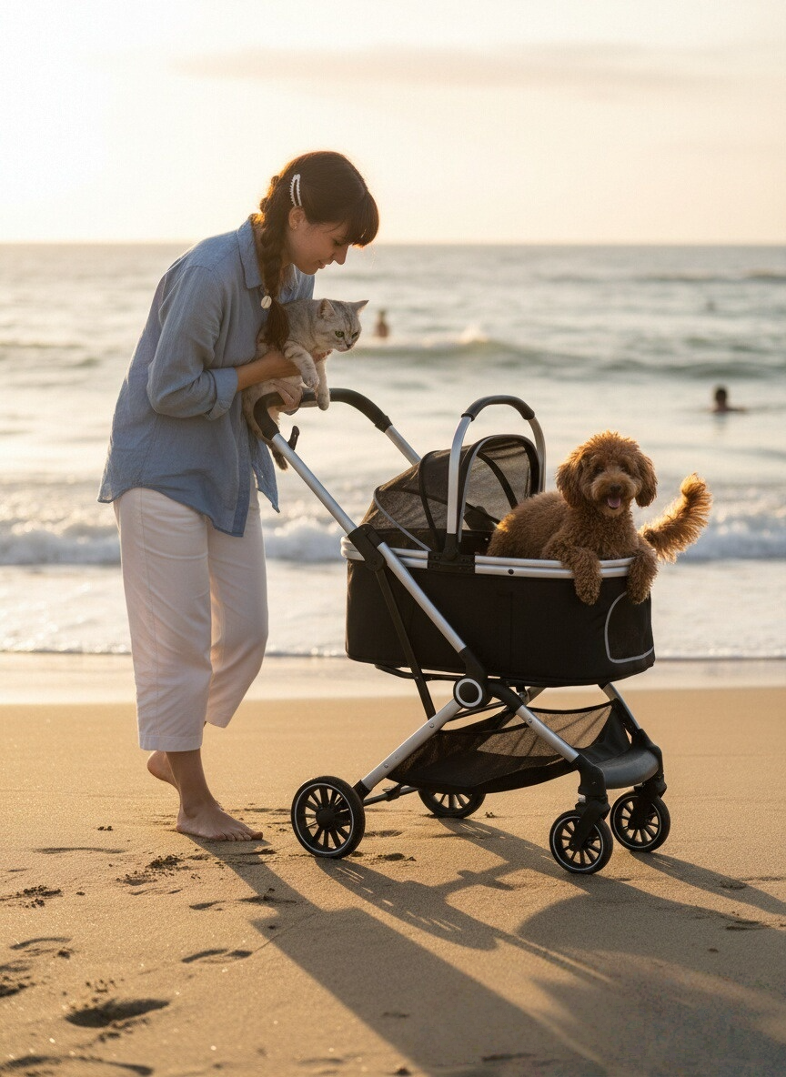 Pet cart  One-click folding design, waterproof and wear-resistant fabric for the whole car, a good thing for pets to travel