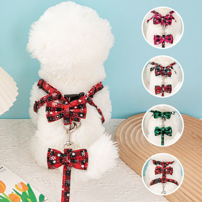 Cross-Border Hot-Selling Pet Leash Snowflake I-Shaped Chest Harness Dog Leash Dog Leash Christmas Cat Collar
