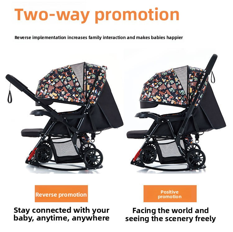 Baby Stroller Can Sit and Lie Multi-Functional One-Button Folding Two-Way Lightweight Baby Stroller Can Become A Rocking Chair