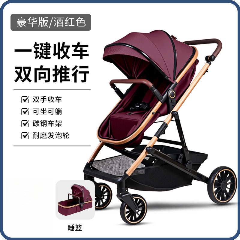 Baby Stroller with High View, Can Sit and Lie Down Baby Carriage Foldable Two-Way All-Season Shock-Absorbing Baby Stroller Lightweight Pushchair