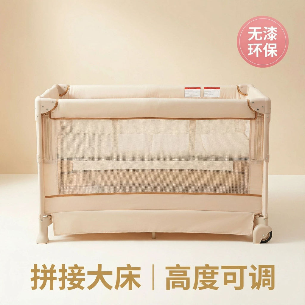 Baby Crib Movable Foldable Splicable Multi-functional Cradle Bed Splicable Big Bed Anti-vomiting Milk Lotus Pink Baby Crib