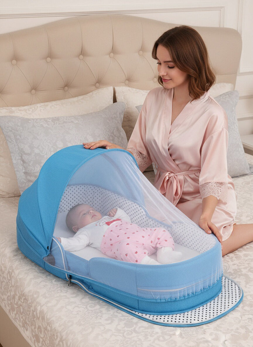 Portable Baby Crib, Movable Bed-in-Bed, Multifunctional Foldable Baby Bed, Newborn BB Crib with Mosquito Net
