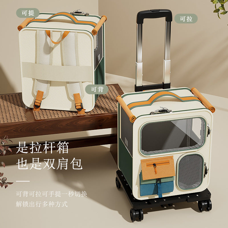Cat Carrier Outdoor Large Capacity Luggage Multi-Cat Pet Portable Cat Multi-Function Wheeled Trolley Transparent Backpack