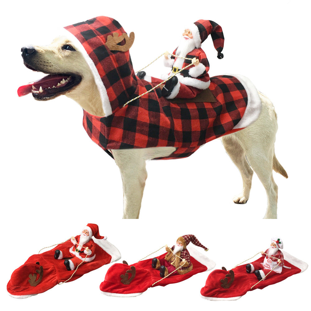 Pet Dog Christmas Costume Santa Claus Riding Outfit Christmas Pet Clothes Reindeer Riding Outfit Pet Christmas Supplies