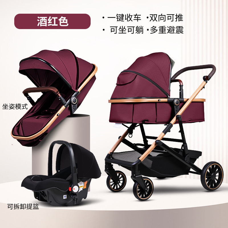 Baby Stroller with High View, Can Sit and Lie Down Baby Carriage Foldable Two-Way All-Season Shock-Absorbing Baby Stroller Lightweight Pushchair