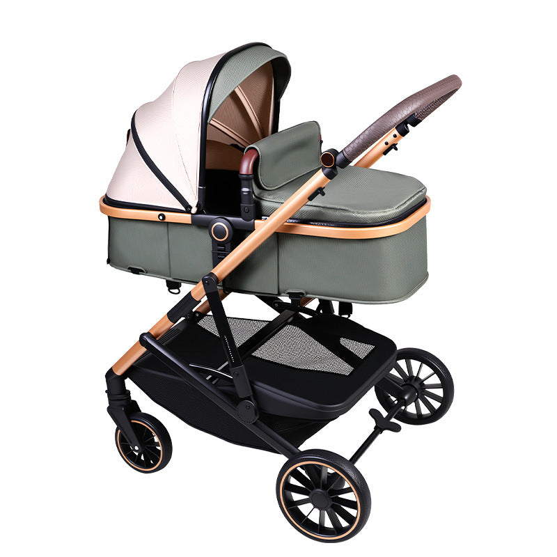 Baby Stroller with High View, Can Sit and Lie Down Baby Carriage Foldable Two-Way All-Season Shock-Absorbing Baby Stroller Lightweight Pushchair