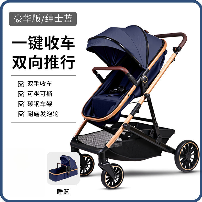 Baby Stroller with High View, Can Sit and Lie Down Baby Carriage Foldable Two-Way All-Season Shock-Absorbing Baby Stroller Lightweight Pushchair