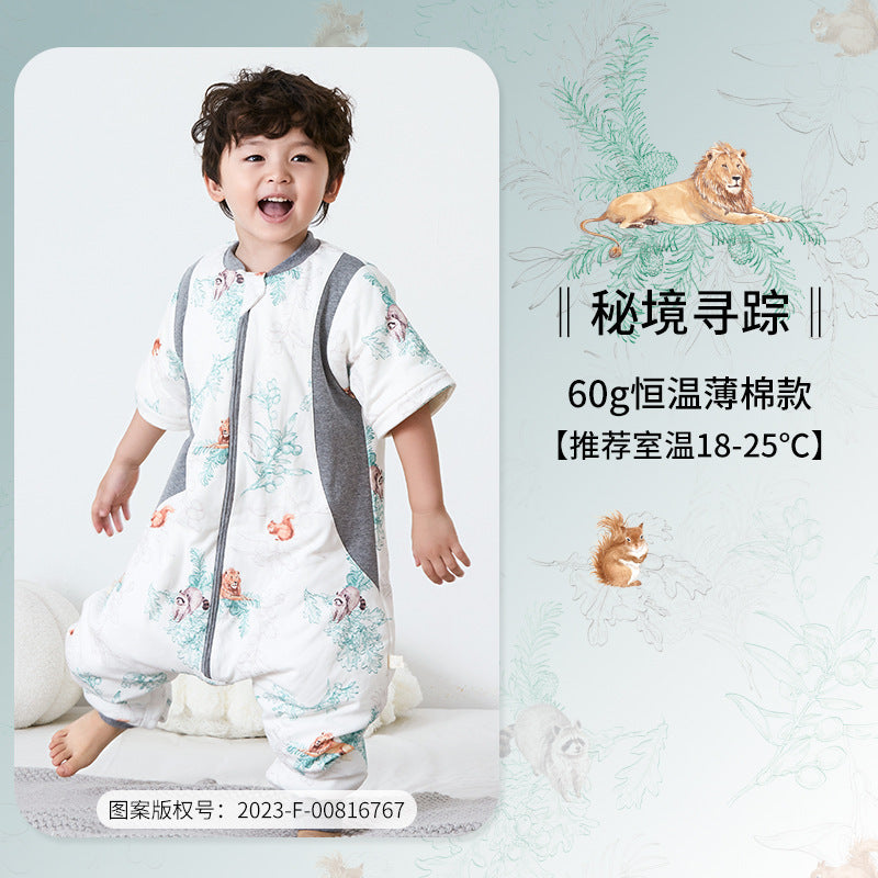 Quilted Children's Split-Leg Sleeping Bag Autumn Winter Pure Cotton Thickened One-Piece Infant Constant Temperature Baby Antibacterial Sleepwear A Class