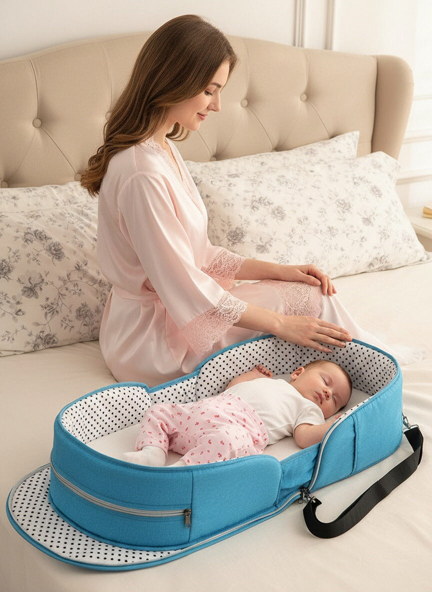 Portable Baby Crib, Movable Bed-in-Bed, Multifunctional Foldable Baby Bed, Newborn BB Crib with Mosquito Net