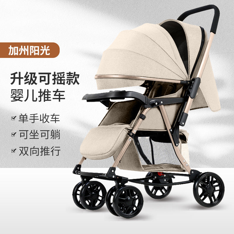 Baby Stroller Can Sit and Lie Multi-Functional One-Button Folding Two-Way Lightweight Baby Stroller Can Become A Rocking Chair