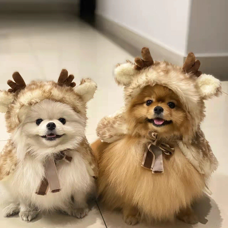Christmas Pet Costume Reindeer Cape Warm Dog Cat Clothes Transformation Hat Accessories Wholesale