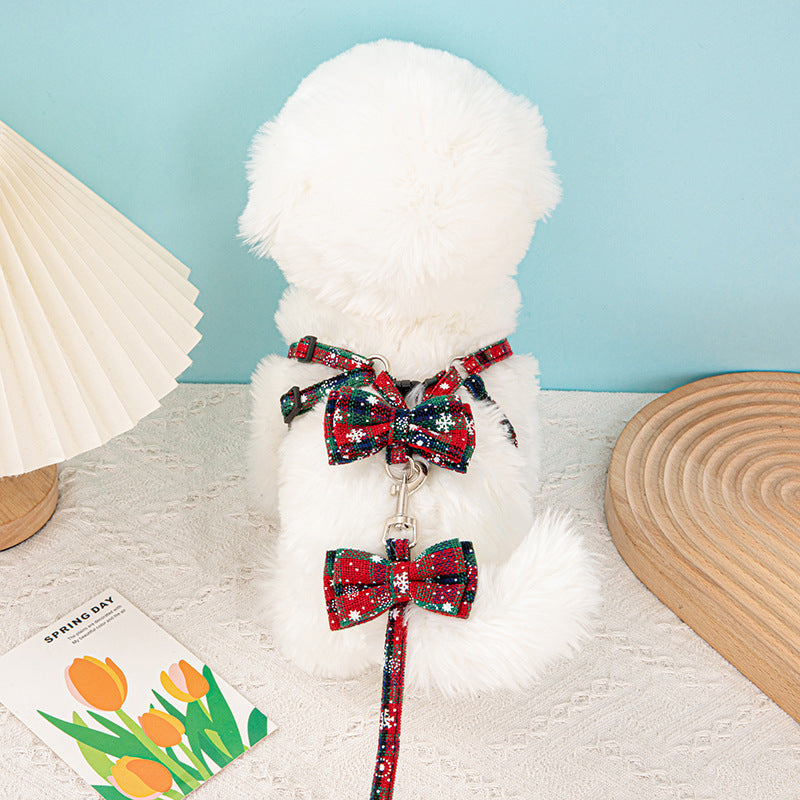 Cross-Border Hot-Selling Pet Leash Snowflake I-Shaped Chest Harness Dog Leash Dog Leash Christmas Cat Collar