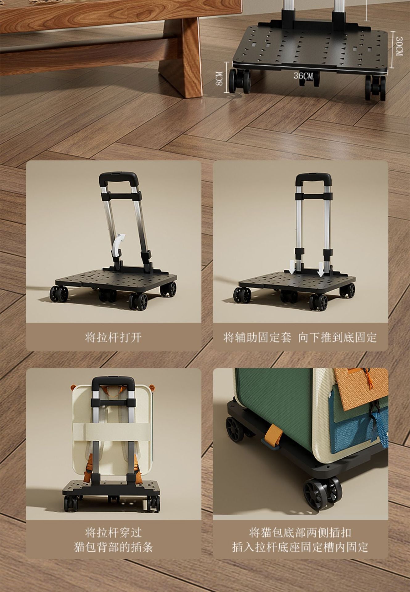 Cat Carrier Outdoor Large Capacity Luggage Multi-Cat Pet Portable Cat Multi-Function Wheeled Trolley Transparent Backpack