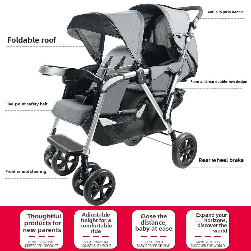 Twin baby stroller can sit and recline, foldable and ultra-lightweight baby strollers Baby Stroller Children's Car
