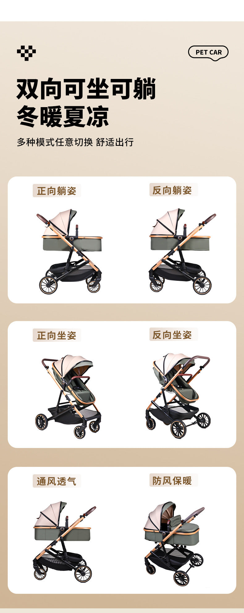 Baby Stroller with High View, Can Sit and Lie Down Baby Carriage Foldable Two-Way All-Season Shock-Absorbing Baby Stroller Lightweight Pushchair