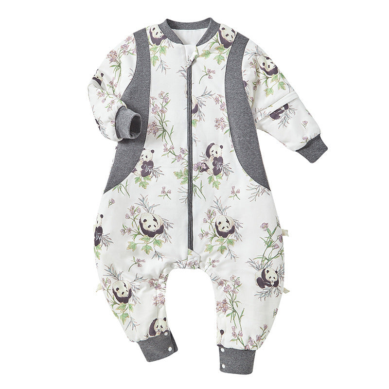 Quilted Children's Split-Leg Sleeping Bag Autumn Winter Pure Cotton Thickened One-Piece Infant Constant Temperature Baby Antibacterial Sleepwear A Class