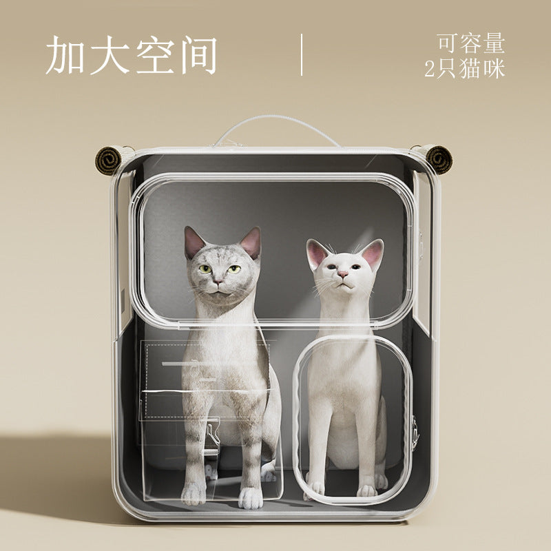 Cat Carrier Outdoor Large Capacity Luggage Multi-Cat Pet Portable Cat Multi-Function Wheeled Trolley Transparent Backpack