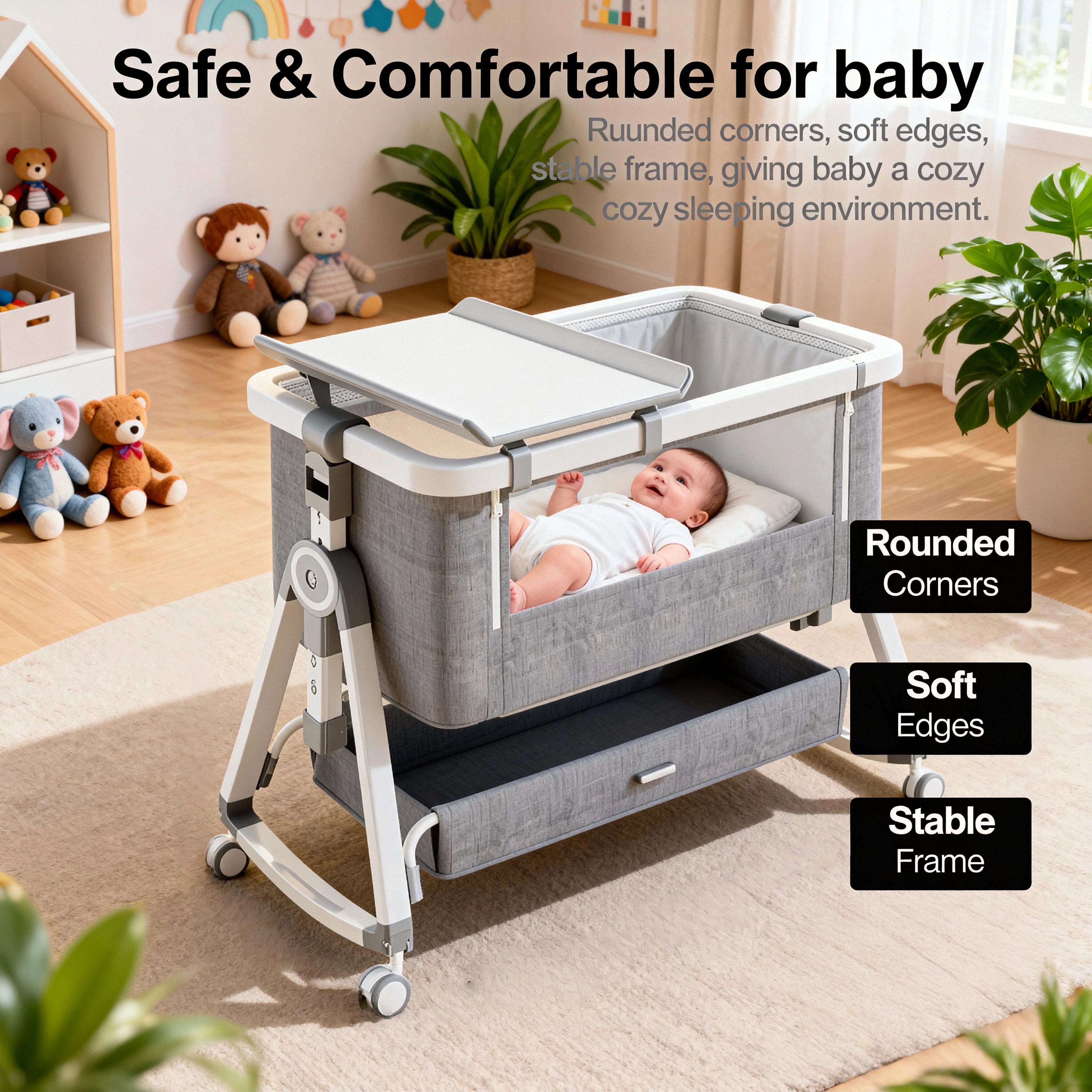 Baby Crib Portable Foldable Multi-Functional Baby Cradle Bed Newborn Children's Splicing Large Bed