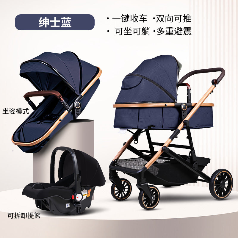 Baby Stroller with High View, Can Sit and Lie Down Baby Carriage Foldable Two-Way All-Season Shock-Absorbing Baby Stroller Lightweight Pushchair