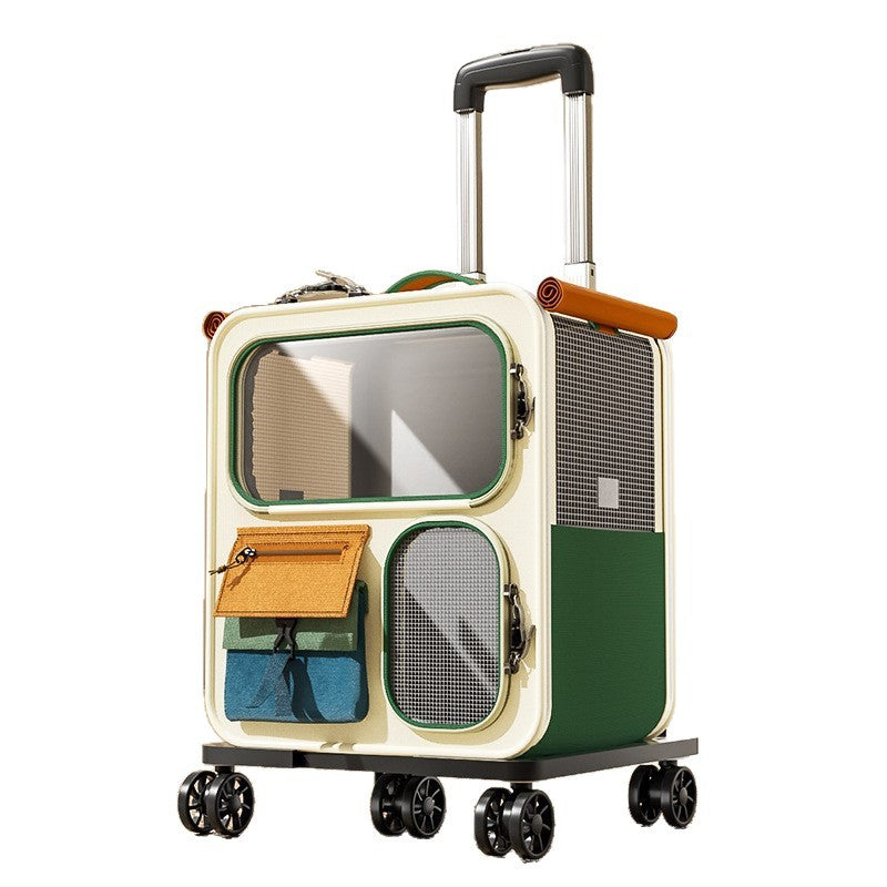 Cat Carrier Outdoor Large Capacity Luggage Multi-Cat Pet Portable Cat Multi-Function Wheeled Trolley Transparent Backpack