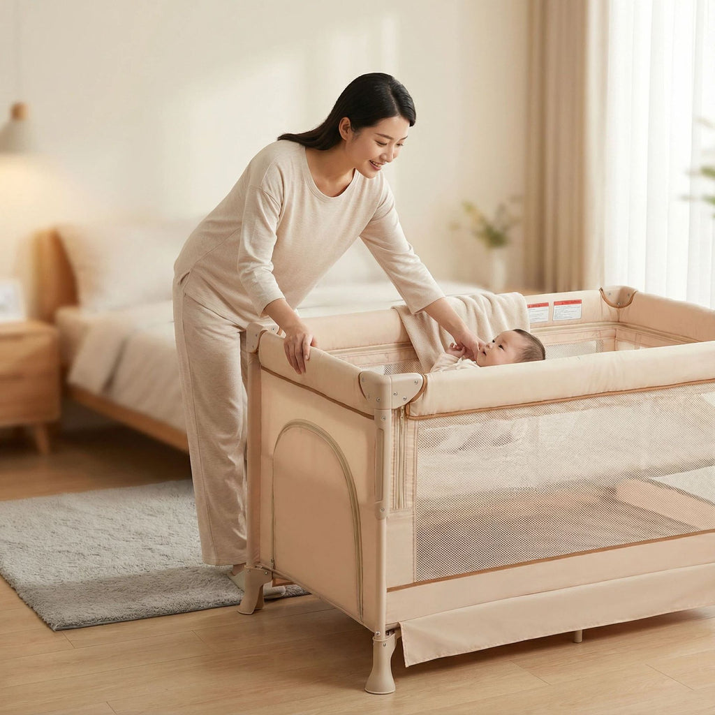 Baby Crib Movable Foldable Splicable Multi-functional Cradle Bed Splicable Big Bed Anti-vomiting Milk Lotus Pink Baby Crib
