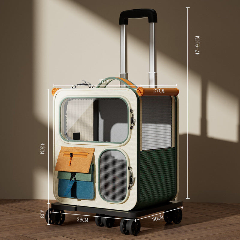 Cat Carrier Outdoor Large Capacity Luggage Multi-Cat Pet Portable Cat Multi-Function Wheeled Trolley Transparent Backpack
