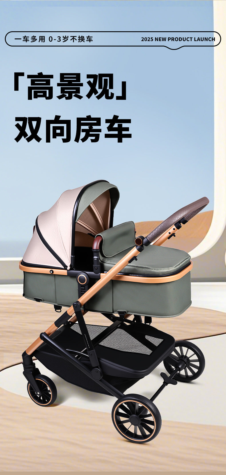Baby Stroller with High View, Can Sit and Lie Down Baby Carriage Foldable Two-Way All-Season Shock-Absorbing Baby Stroller Lightweight Pushchair