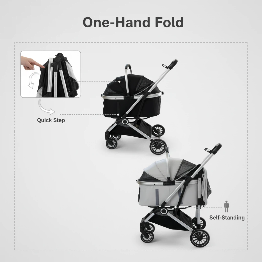 Pet cart  One-click folding design, waterproof and wear-resistant fabric for the whole car, a good thing for pets to travel