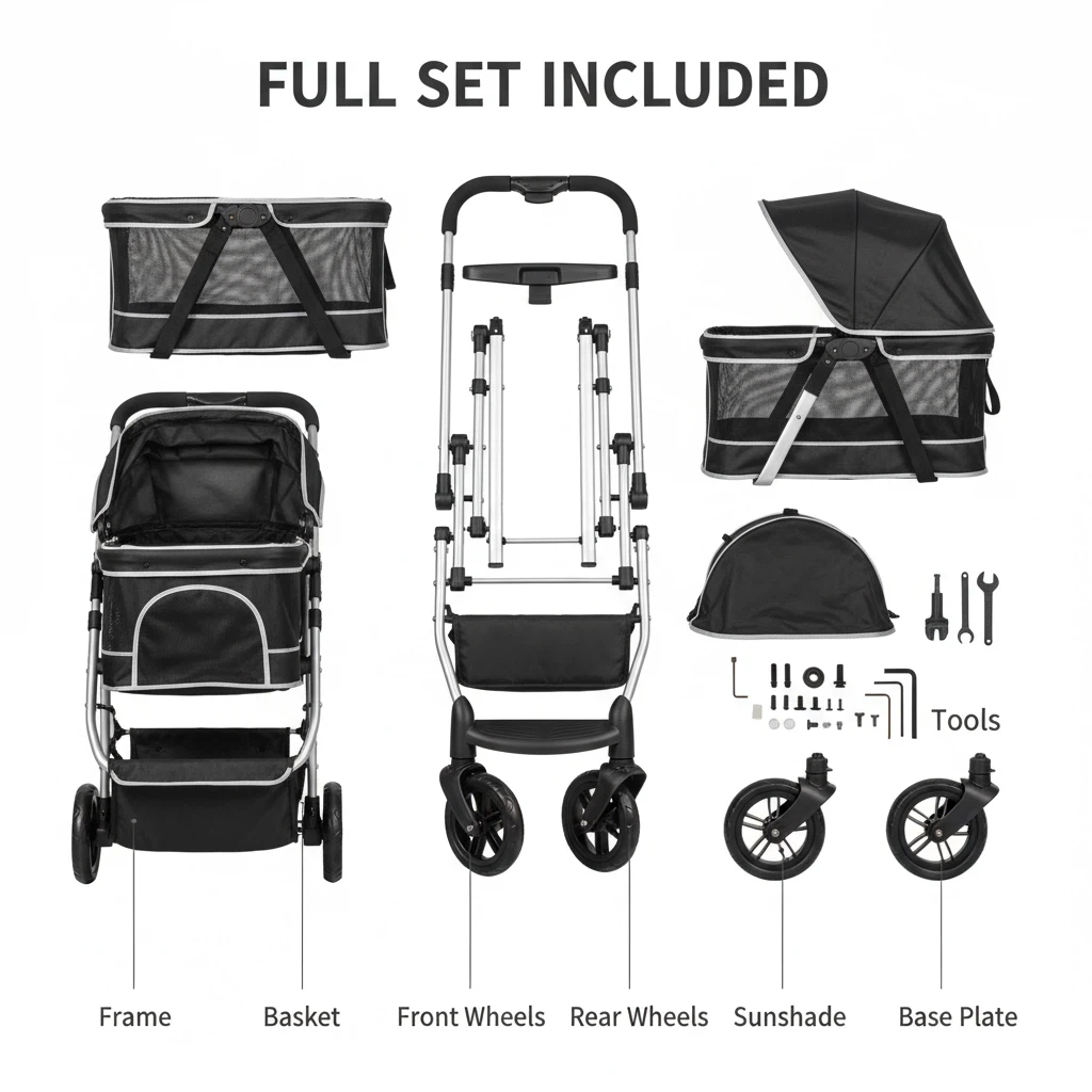 Pet cart  One-click folding design, waterproof and wear-resistant fabric for the whole car, a good thing for pets to travel