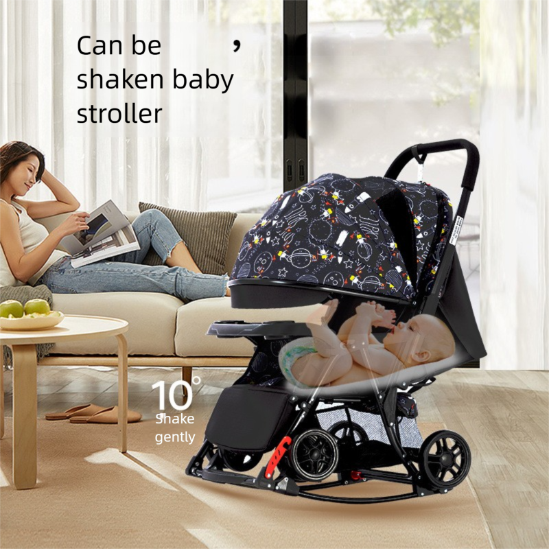 Baby Stroller Can Sit and Lie Multi-Functional One-Button Folding Two-Way Lightweight Baby Stroller Can Become A Rocking Chair