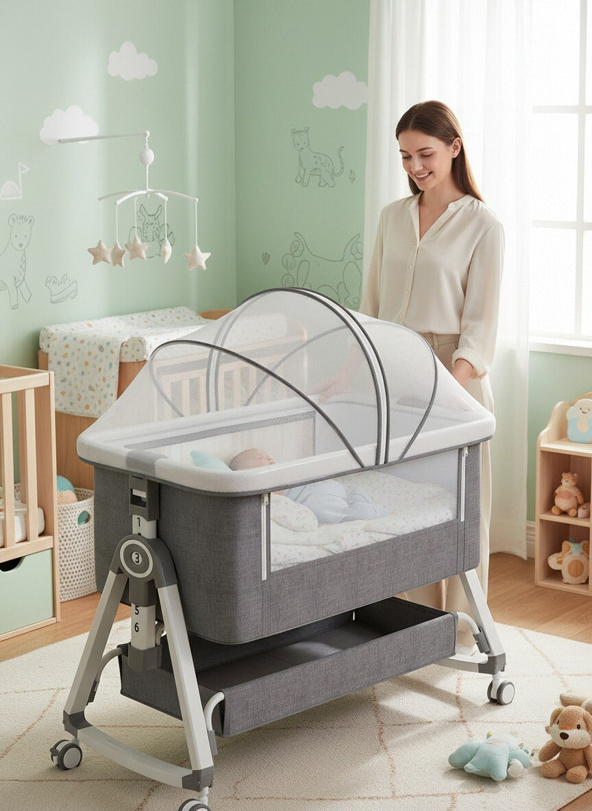 Baby Crib Portable Foldable Multi-Functional Baby Cradle Bed Newborn Children's Splicing Large Bed
