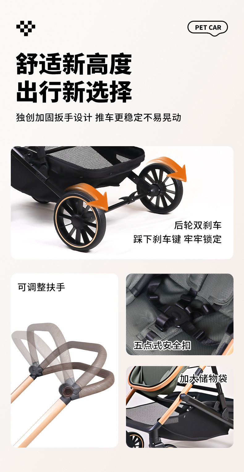 Baby Stroller with High View, Can Sit and Lie Down Baby Carriage Foldable Two-Way All-Season Shock-Absorbing Baby Stroller Lightweight Pushchair
