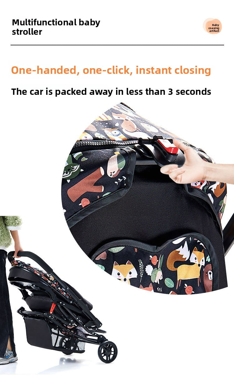 Baby Stroller Can Sit and Lie Multi-Functional One-Button Folding Two-Way Lightweight Baby Stroller Can Become A Rocking Chair