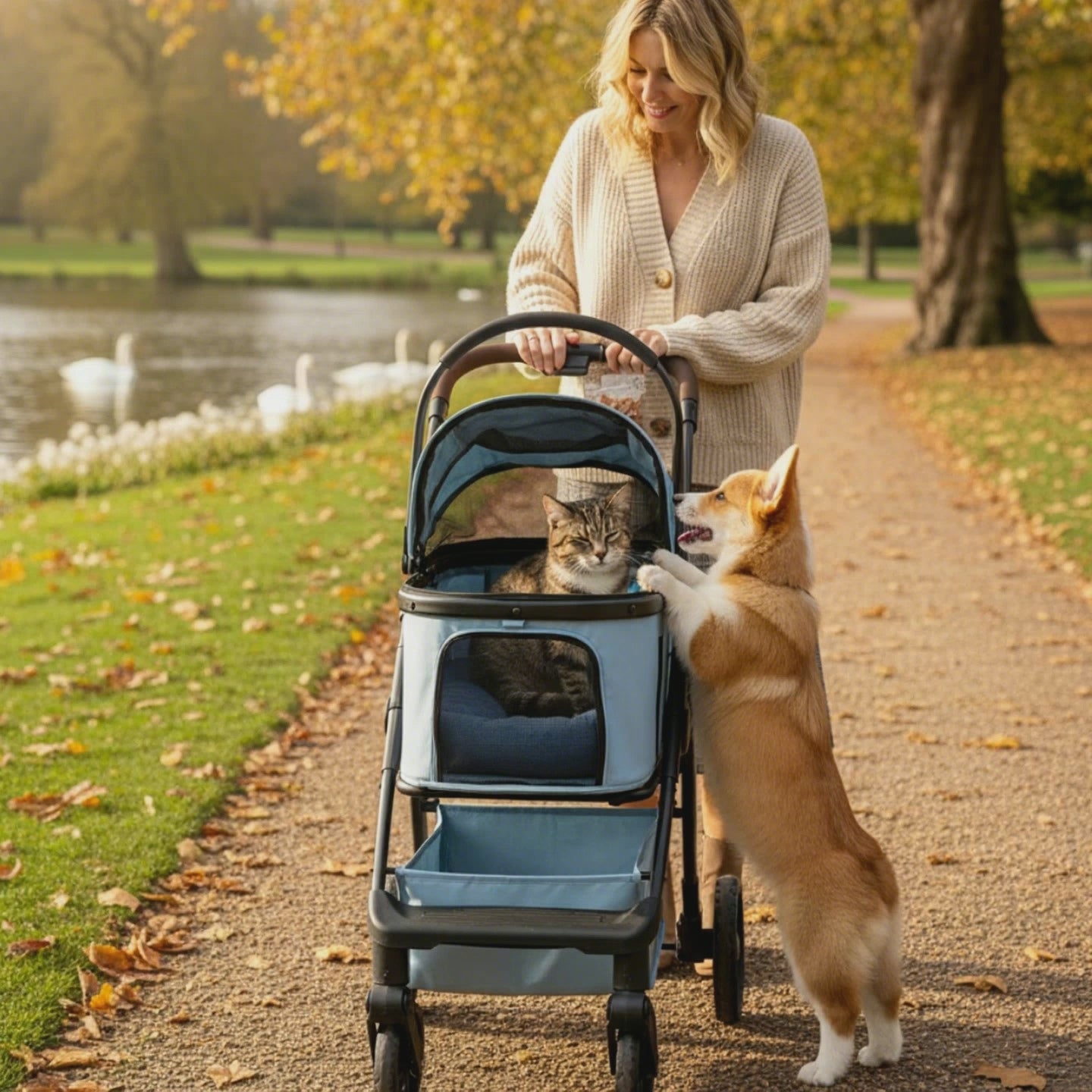 Pet cart  Detachable basket + car mode, waterproof and wear-resistant material, one-click car collection, essential for small and medium-sized pets traveling.